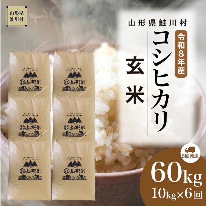 【ふるさと納税】＜令和8年産米＞ 鮭川村 コシヒカリ 【玄米】60kg （10kg×1ヶ月間隔で6回お届け）＜配送時期選べます＞
