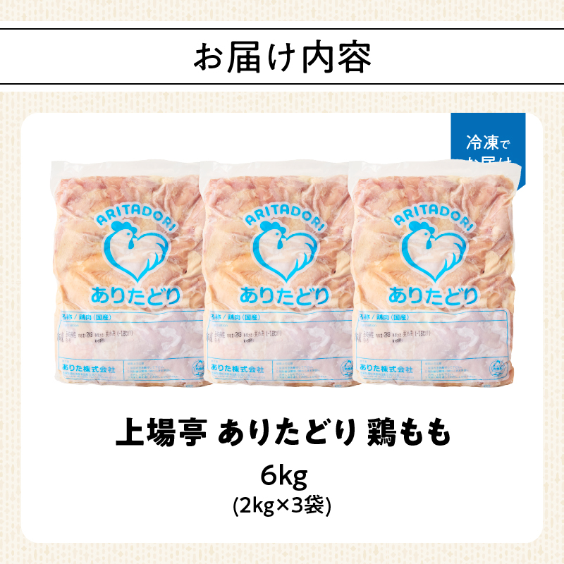上場亭 ありたどり 鶏もも肉 約6kg ／ 若鶏 鶏肉 鳥肉 鶏もも肉 もも肉 鶏もも 肉 ありたどり 小分け 真空パック ジューシー からあげ 唐揚げ 親子丼 チキンカツ 国産