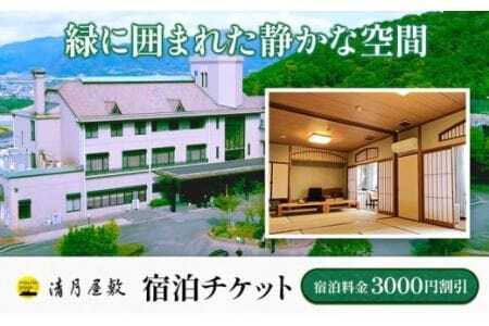 宿泊チケット 3000円分 宿泊割引券 《30日以内に出荷予定(土日祝除く)》株式会社清月屋敷 宿泊 3000円割引 チケット 旅行 自然 絶景 送料無料 徳島県 美馬市