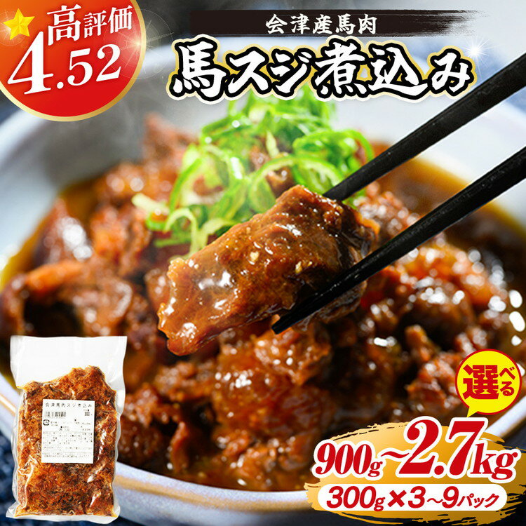 【ふるさと納税】【選べる内容量】【会津産馬肉使用】馬スジ煮込み 900g～2.7kg （300g×3～9パック） | 馬スジ 馬すじ 馬肉 煮込み 小分け 小分 パック 真空パック 総菜 おかず おつまみ 冷凍 福島 猪苗代町 寄附額 10000 10000円 1万円 以下 以内