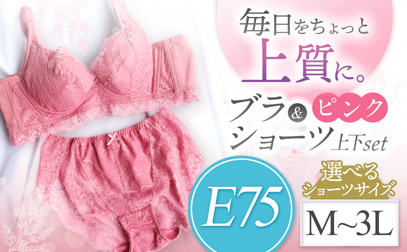 
            選べるショーツサイズ ブラ＆ショーツ 上下セット ピンク E75＆ショーツ M～3L | 女性用下着 レディース ブラ＆ショーツ ブラ ショーツ ピンク 上下セット 君津市 きみつ 千葉県
          