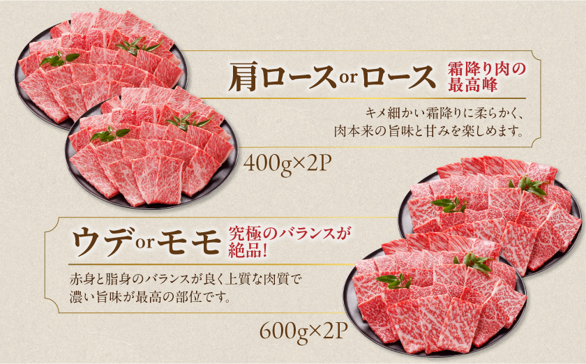 宮崎牛焼肉2種2kgセット(霜降り800g 赤身1200g)〔N2-002-2kg〕