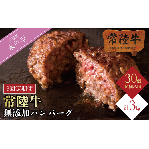 【定期便3回】 常陸牛 ハンバーグ 10個 セット×3回 計30個 リピーター続出！ 牛肉 食べ物 焼くだけでレストランの味 冷凍 個別真空パック 小分け 食べ物 ギフト対応 （DU-97）