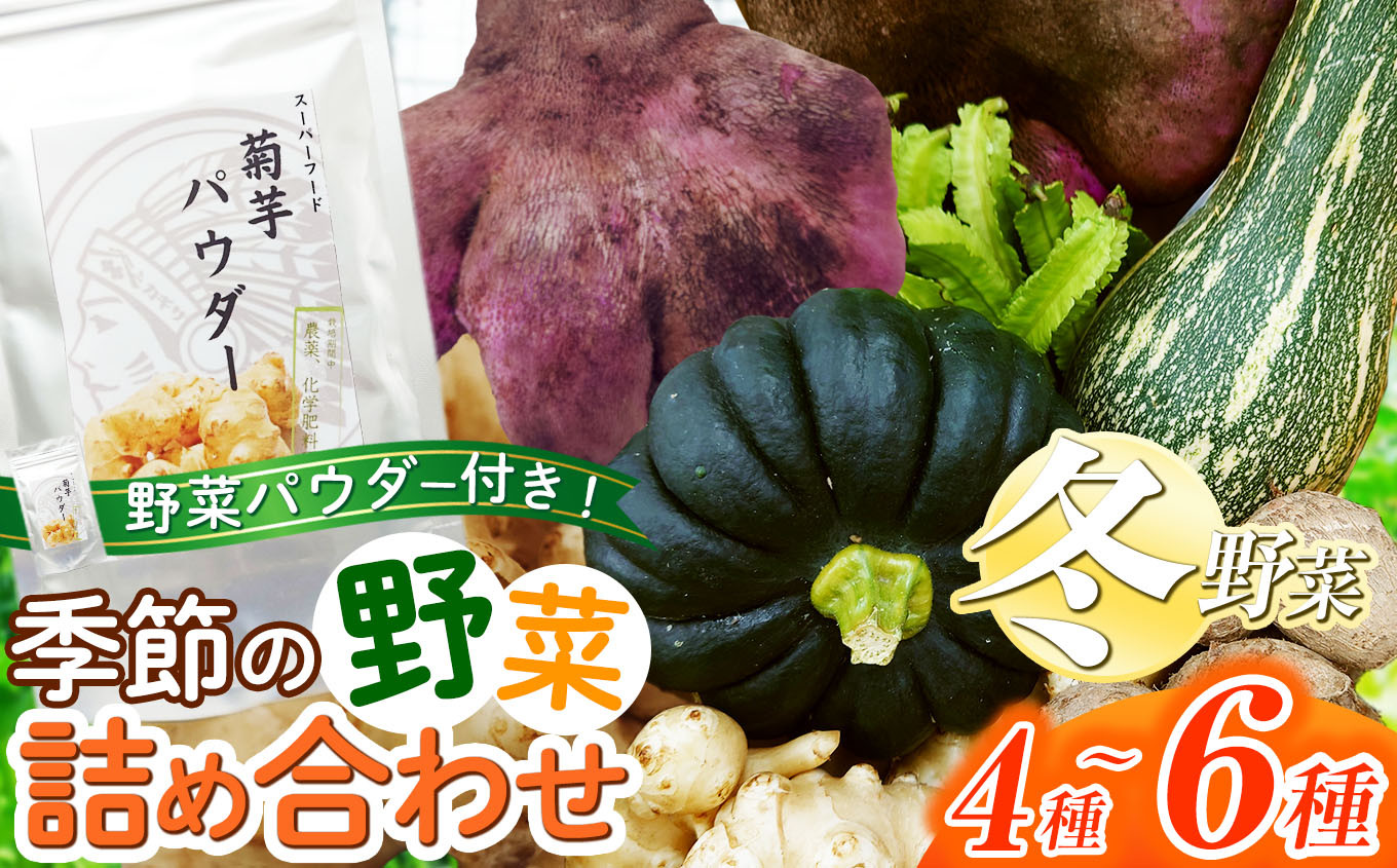 ≪季節の野菜≫と≪採れたて野菜をそのまま加工したパウダー≫のセットです。