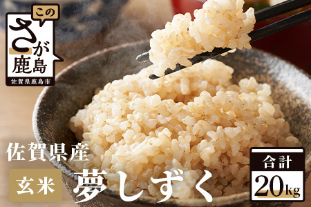 【特A評価獲得品種】佐賀県産 夢しずく 玄米２０ｋｇ D-31