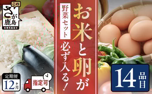 野菜定期便 12ヶ月 お米も届く 肥前の国 農産物 大満足 定期便  12回 野菜 卵 米 果物 新鮮 セット 詰め合わせ 定期便 産地直送 肥前 ふるさと納税 佐賀県 鹿島市 N-9