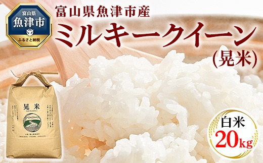 【令和7年度米】【先行予約】【農家直送】環境配慮「魚津のミルキークイーン（晃米）」20kg（白米） ｜新米 MK農産 白米 銘柄米 ブランド米 ご飯 おにぎり お弁当 和食 主食 国産 産地直送 甘み 香り もちもち ※2025年9月中旬頃より順次発送予定 ※北海道・沖縄・離島への配送不可