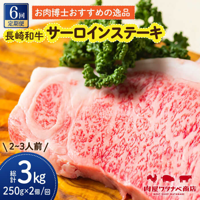 【ふるさと納税】【6回定期便】 長崎和牛 サーロインステーキ 250g×2枚 長与町/ワタナベ商店[ECT011] 定期便 ていきびん 国産 長崎 和牛 肉 サーロイン ステーキ さーろいん すてーき 焼肉 冷凍 贈答 ギフト 柔らかい 甘み ステーキソース ジューシー おいしい 送料無料