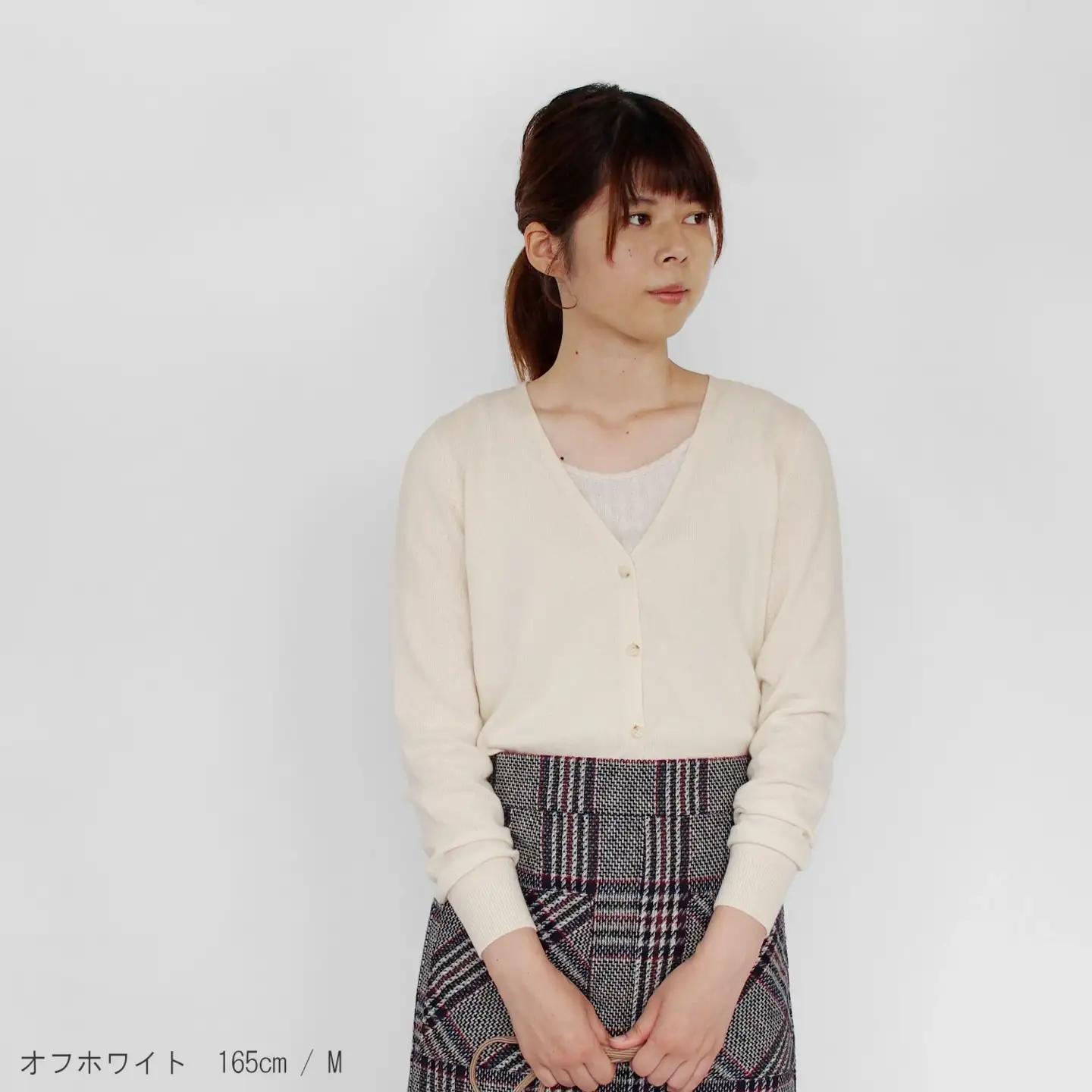 【先行予約】カシミヤニット Vネックカーディガン ( オフホワイト・L ) レディース