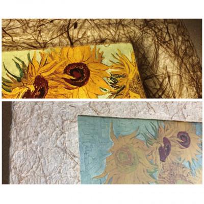 ふるさと納税 あわら市 越前和紙を使った額縁「和紙ック」と絵画作品　ゴッホ「ひまわり」LED照明付き |  | 01