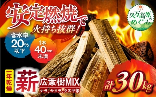 広葉樹【ミックス】太薪 30kg（30kg×1個口）37cm ｜ 久万高原町 薪 ナラ サクラ クヌギ 自然乾燥 1年 薪ストーブ 暖炉 焚火 冬 アウトドア 燃料 燃焼 長持ち 合同会社いろは ※離島への配送不可