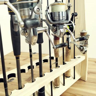 ふるさと納税 横手市 ロッドスタンド両面19本掛け+リールスタンド両面Mサイズ /本体:ナチュラル　フェルト:ブラック |  | 03