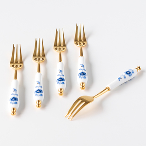 【三重ナルミ】 食器 ミラノ ケーキフォーク ゴールド ブルー 5本セット [鳴海製陶] 食器