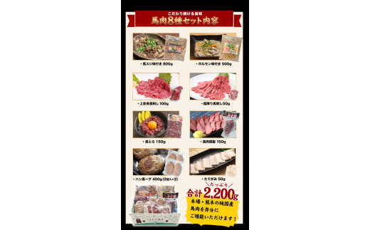 純国産馬肉8種セット 計2200g 馬刺し 馬肉 馬スジ ホルモン 霜降り ハンバーグ《60日以内に出荷予定(土日祝除く)》---oz_fba8syu_60d_22_25000_2200g---