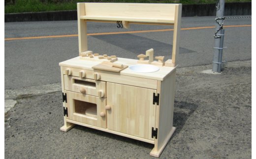 手作り木製「棚付」魚焼きグリル付きままごとキッチン ＧＨＫＲ　素材色バージョン【大阪 泉佐野 大阪府 泉佐野市】