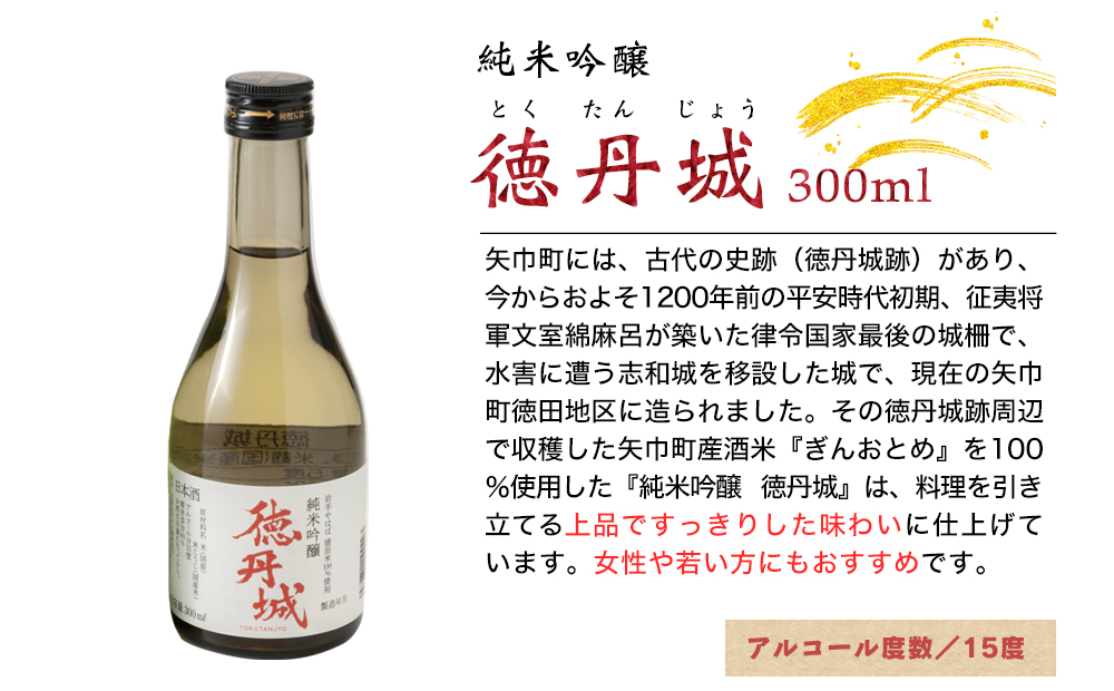 矢巾町産酒米『ぎんおとめ』100％使用！純米吟醸呑み比べセット　南昌山・徳丹城　300ml×各3本　計6本