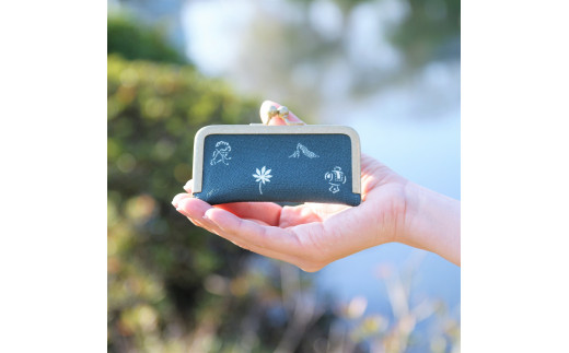 
伊予小紋いちよう　がま口小物入れ （ 霊峰石鎚_高麗納戸色 ）
