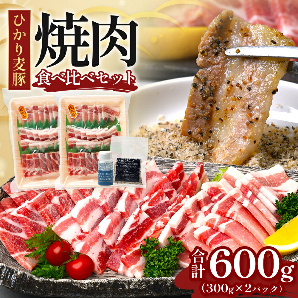 【ふるさと納税】【ひかり麦豚 】焼肉セット 600g（300g×2パック ）＋ 楽塩の粗びき塩こしょう HM-703
