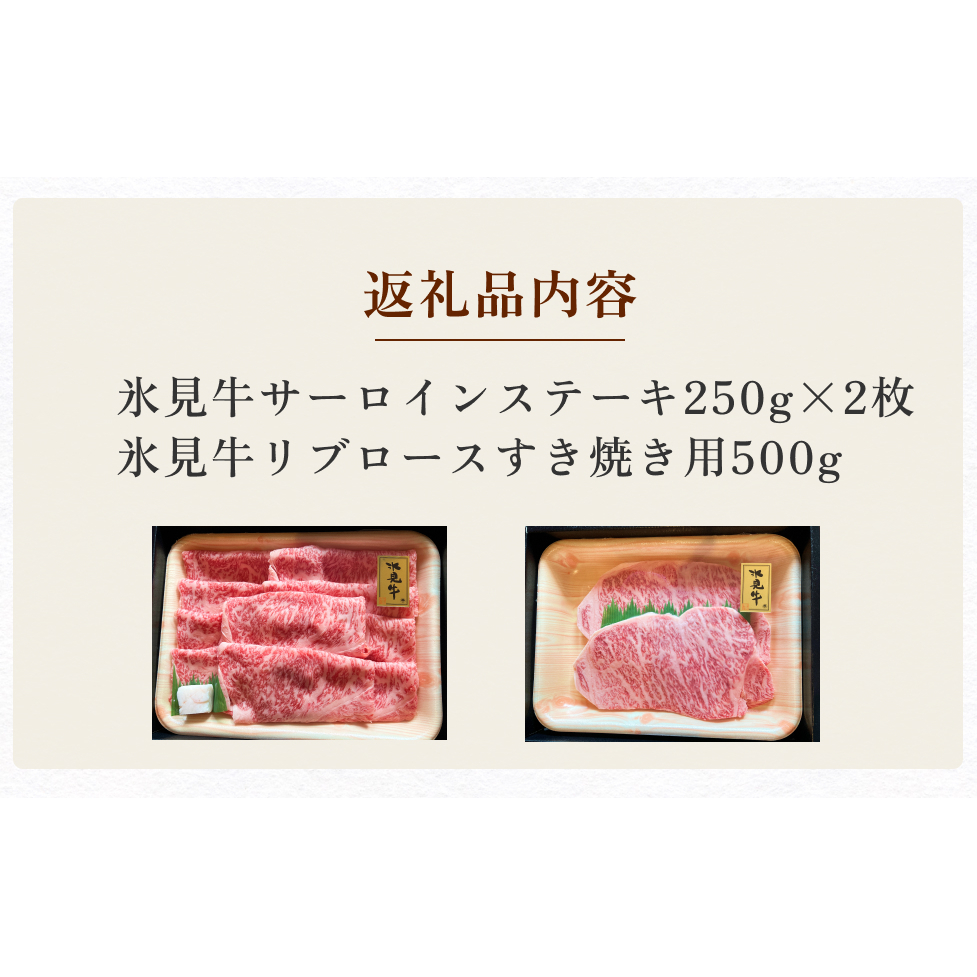 氷見牛サーロインステーキ250g×2＆氷見牛リブロースすき焼き用500g　【牛肉・お肉】