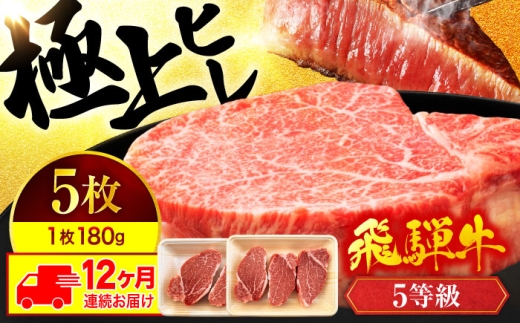 飛騨牛 ヒレ ステーキ【12回定期便】180g×5枚【有限会社マルゴー】ヒレ肉 和牛  A5ランク 霜降り [MBE015]