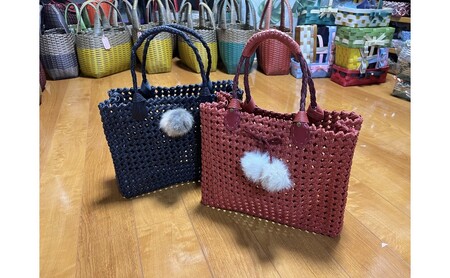 バッグ クラフトおしゃれかごバッグ 雑貨 ファッション オシャレ 黒チェック