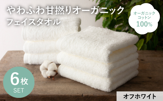 やわふわ甘撚りオーガニック フェイスタオル(オフホワイト×6枚) 【m100-22-6P-C】【トクダ】