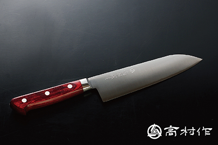【高村作】鍔付スーパーゴールド ワインレッド柄 三徳 170mm