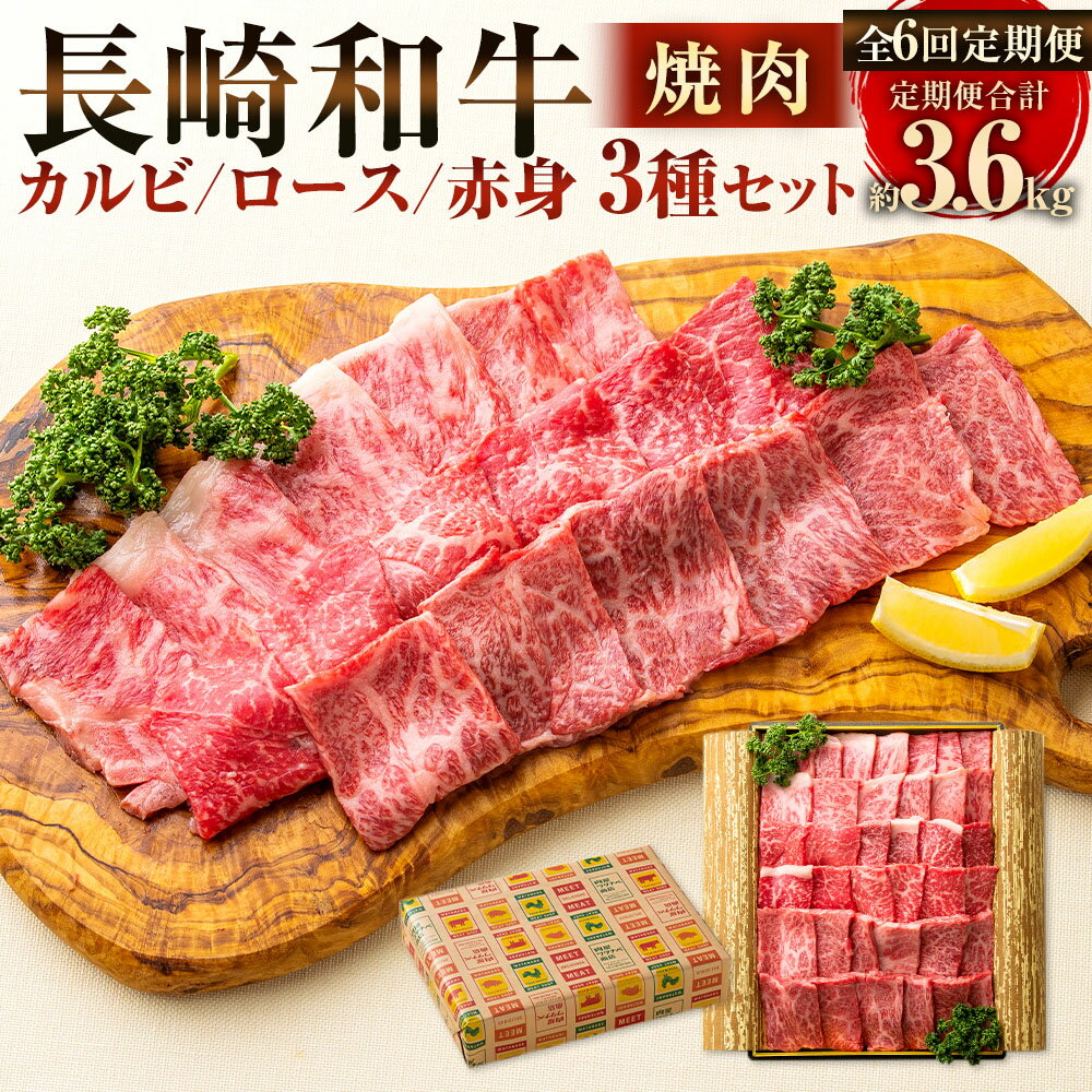 【ふるさと納税】【全6回定期便】長崎和牛 焼肉セット カルビ・ロース・赤身 計約600g（各200g） 和牛 牛肉 お肉 詰め合わせ BBQ バーベキュー 冷凍 長崎県産 国産 九州 長崎県 長崎市 送料無料