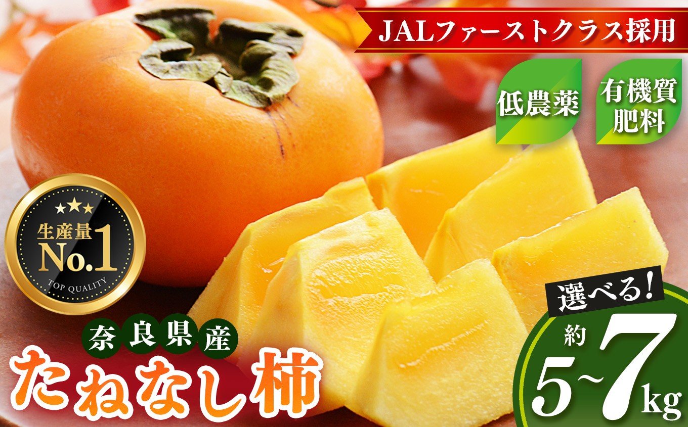 
            【 令和 7年分 先行 予約 】大人気 ！  JAL ファーストクラス 採用 たねなし 柿  選べる 容量 5kg or 7kg| リピーター 多数 フルーツ 果物 くだもの かき カキ たねなし 種無し 種なし 奈良県 五條市 西岡農園 大容量 たっぷり 種なし 甘い 10月 11月 秋 旬 食物繊維 豊富 美容 健康 農家直送 産地直送 お取り寄せ グルメ 送料無料 低農薬 自宅用
          