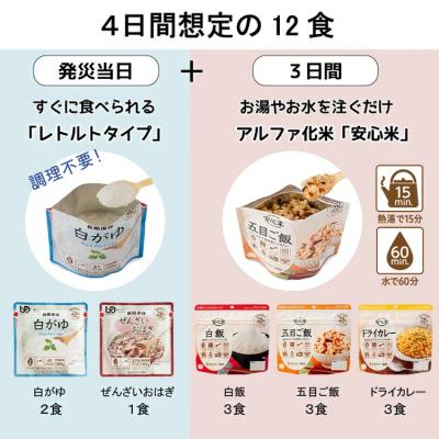 ふるさと納税 出雲市 非常食【備えて安心お米の12食セット】防災 備蓄 長期保存 アルファ化米 おかゆ/食物アレルギー対応 |  | 01