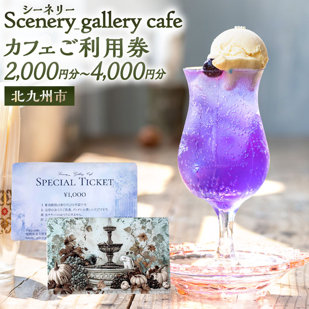 【ふるさと納税】シーネリー カフェ ご利用券 選べる 2,000円分 / 3,000円分 / 4,000円分 飲食 スイーツ ドリンク お食事 おひとり様 友人 カップル 家族 パートナー 通年 記念日 デート チケット 体験 利用券 福岡県北九州市 Scenery_gallery cafe