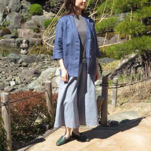 サラッと柔らか軽涼 麻100％ レディス ジャケット 湖東の麻（リネン） 和晒し仕上げのレディスジャケット【和心衣】【Ｌサイズ・ネイビー】