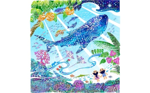 ［琉球イラストレーション］ 与儀勝之 『天を見上げて / Imagine Paradise』 額装Mサイズ インテリア 雑貨 アート おしゃれ おすすめ 沖縄市 / yogima office [BCAI002]