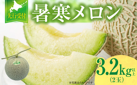 【令和7年産先行予約】北海道産 暑寒メロン  2玉(3.2kg以上 × 1箱)《2025年7月より発送予定》 青肉 果物 フルーツの王様 春 夏 秋 冬 御中元  フルーツ 生ハム パフェ ケーキ デザート ピューレ めろん さっぱりした甘み お取り寄せ 北海道 雨竜町 送料無料