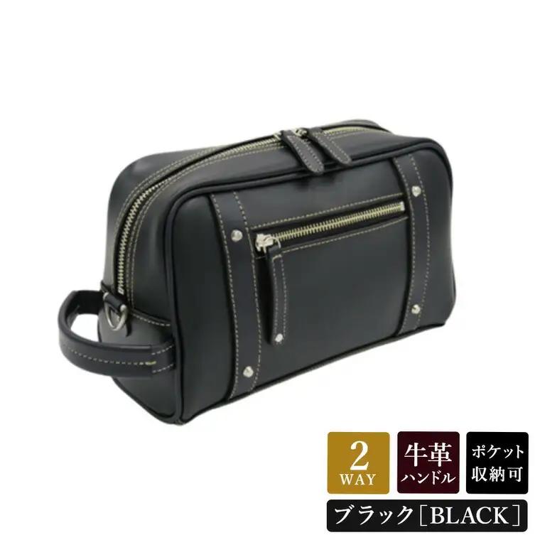 パトリックポーチショルダー (No.3895-01) ブラック / 木和田 ポーチ ショルダーバッグ 2WAYバッグ 収納力 本革 ショルダーベルト付き 底鋲 重厚感 高級 かばん カバン バッグ 鞄