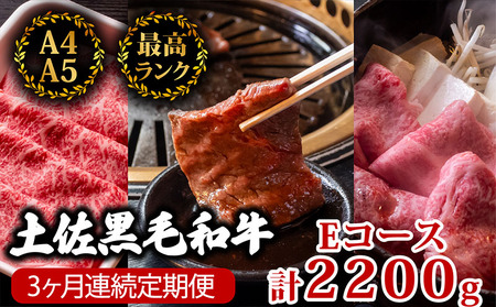【3回定期便】土佐黒毛和牛 食べ比べ 2200g (計2.2kg以上) | Eコース 厳選 国産 和牛 すき焼き しゃぶしゃぶ 焼き肉 お肉 にく 霜降り 牛肉 ウデ肉 うで肉 モモ肉 もも肉 リブロース 人気 贈答 ギフト プレゼント 小分け 数量限定 3ヵ月 頒布会 老舗 たけうちミート 高知県 須崎市