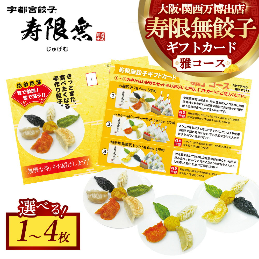 【ふるさと納税】【選べる枚数】寿限無餃子ギフトカード 雅コース 1～4枚 | チケット ぎょうざ ギョウザ ギョーザ 冷凍食品 冷凍餃子 惣菜 夜ご飯 おかず おつまみ 手軽 時短 お取り寄せ グルメ