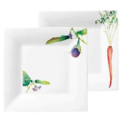 ふるさと納税 みよし市 ノリタケ【京香旬彩】23cmスクエアプレートペア(加茂茄子・金時人参)