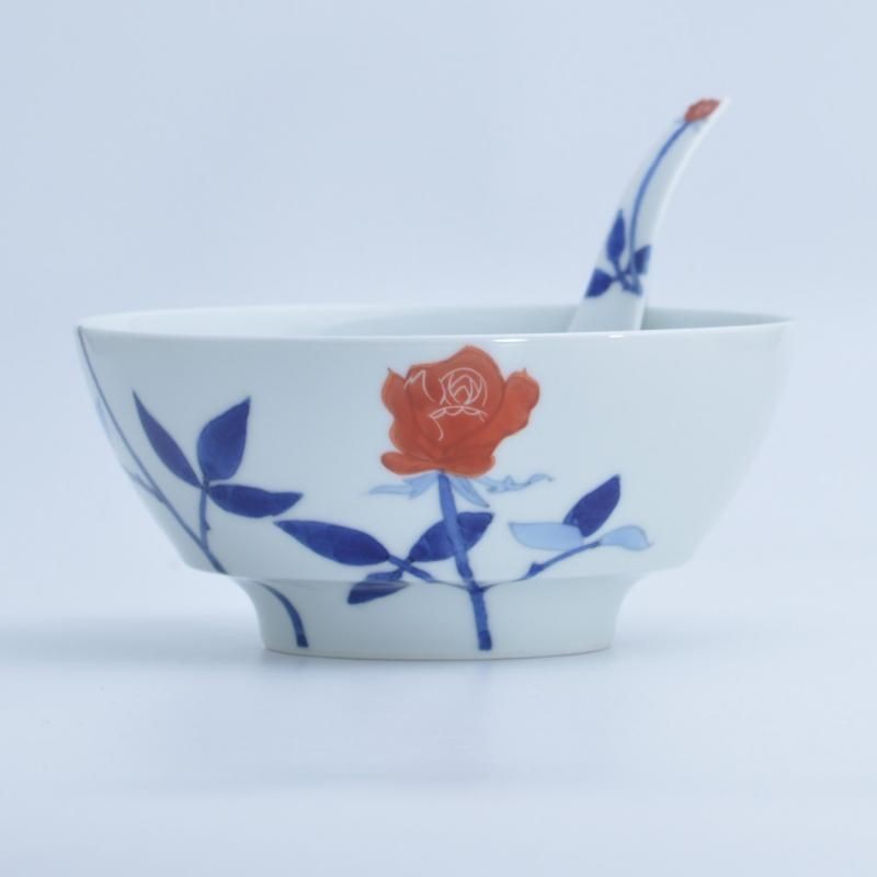 
                  【セット】有田焼【伝平窯】赤薔薇 ラーメン鉢・レンゲ セット
                