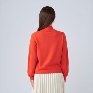 日本製 カシミヤ100% レディース ハイネックセーター オレンジ 2Lサイズ [1740]