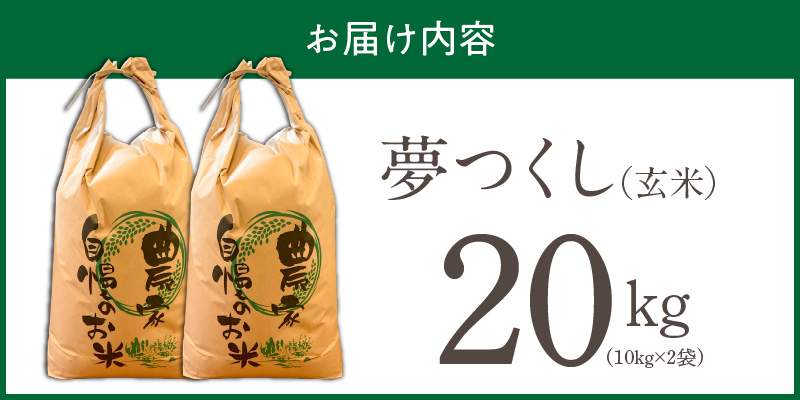【2026年10月より順次発送】福岡県産ブランド米夢つくし 玄米 20kg【令和8年産 新米】 _ 夢つくし 20kg 1回 福岡県産 久留米産 ブランド米 品種 艷やか 光沢 やわらかい 食感 米 ご飯 おにぎり 弁当 食品 お取り寄せ 福岡県 久留米市 送料無料 _Gr084