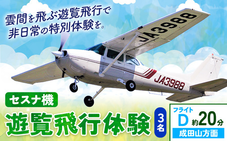 セスナ機遊覧飛行体験 3名 フライトD（約20分コース） 新中央航空株式会社《30日以内に出荷予定(土日祝除く)》茨城県 河内町 セスナ 飛行体験