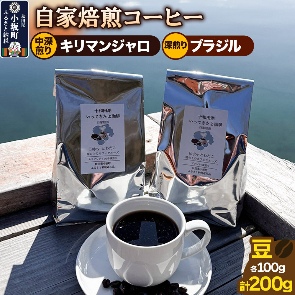 【ふるさと納税】自家焙煎コーヒー キリマンジャロ （AAキボ）／中深煎り＆ブラジル（カンジュク）／深煎り 豆100g 計200g [珈琲 珈琲豆 コーヒー 中深煎り 深煎り 自家焙煎 キリマンジャロ ブラジル カンジュク]