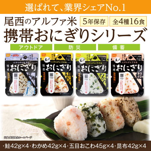備えて安心、食べて満足｜尾西の携帯おにぎり【16個入り】（非常食・保存食・キャンプにも） 非常食 保存食 防災グッズ 防災 アルファ米 長期保存 おにぎり 尾西食品 キャンプ アウトドア 登山 ふるさと納税 非常食 送料無料