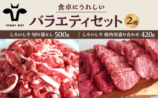 【牧場直送】しろいし牛 食卓にうれしいバラエティ セット（切り落とし 500g＆焼肉用 420g）【佐賀セントラル牧場】佐賀県産 牛肉 お肉 肉 切り落とし 焼肉 詰め合わせ 九州 佐賀県 白石町  白石 [IAH194]