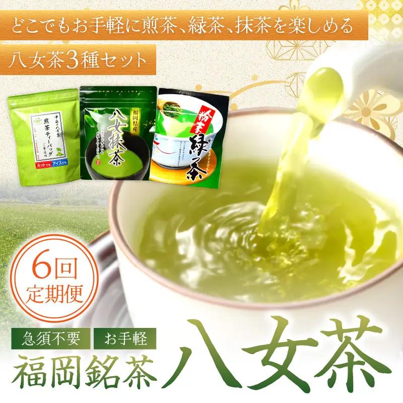 【6回定期便】福岡銘茶八女茶　急須要らずのお手軽セット【001-0366】