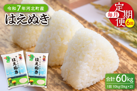【令和7年産米】※2026年2月下旬開始※ はえぬき60kg（10kg×6ヶ月）定期便 山形県産 【JAさがえ西村山】ka008-010d-r7-02073 先行受付 米 送料無料 ブランド米 白米 精米 こめ ライス ごはん ご飯 おにぎり 弁当 食品 山形県 河北町