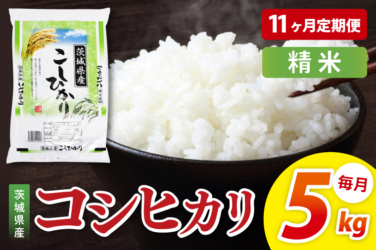 【11ヶ月定期便】茨城県産コシヒカリ　精米　5kg｜お米 米 ごはん 阿見町 茨城県 茨城県産 茨城県産米（85-101）