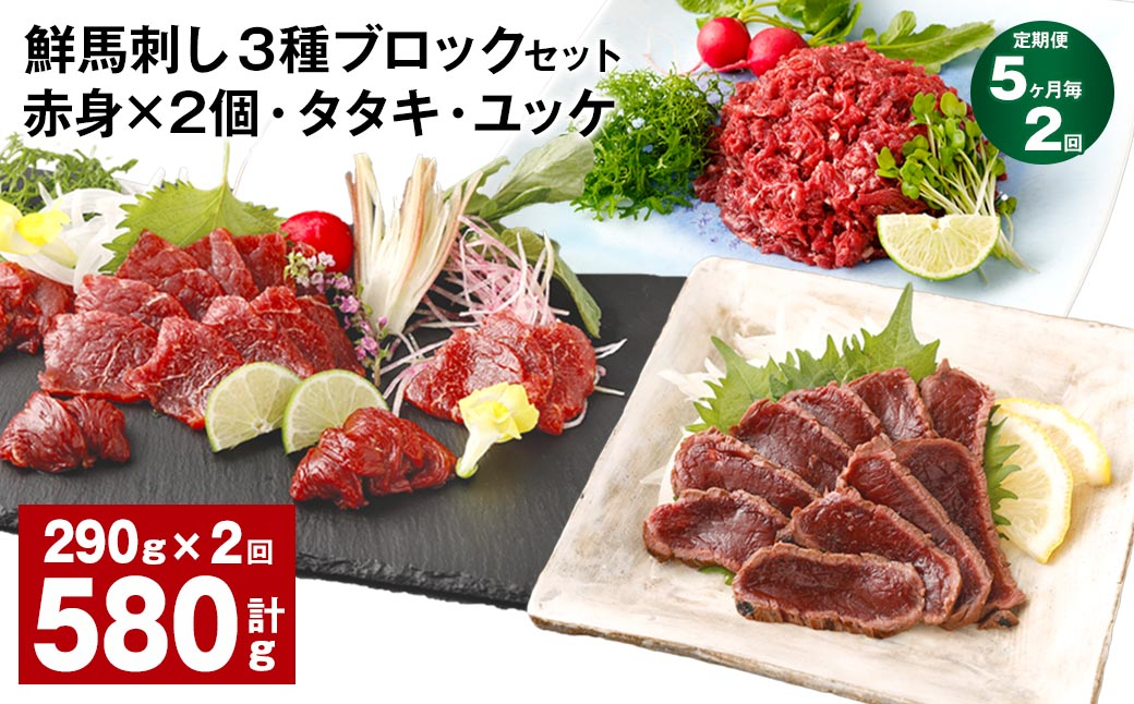 
【5ヶ月毎2回定期便】鮮馬刺し 3種ブロックセット 赤身×2・タタキ・ユッケ
