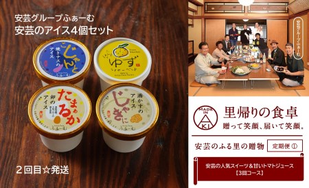 【里帰りの食卓】安芸の人気スイーツ&甘いトマトジュース定期便(3回コース)